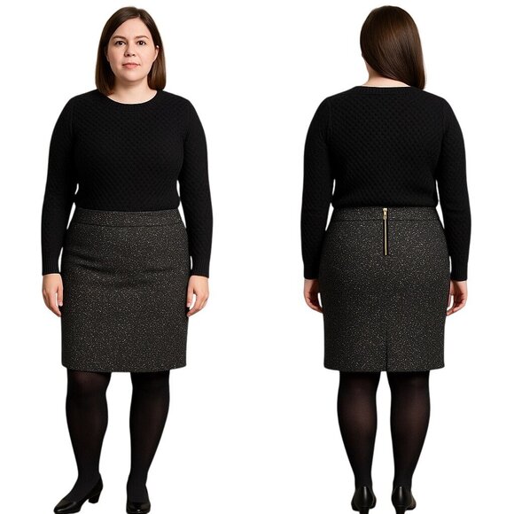 Michael by Michael Kors Women's Black & White Heather Pencil Skirt 12 - Picture 1 of 9